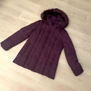 Liz Claiborne Deep Purple Quilted Puffer Jacket w/ Faux Fur Hood – Size Medium |